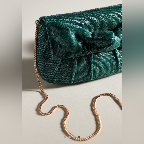 Anthropologie Mauve NWT Beaded Green Bow Purse - Picture 2 of 4